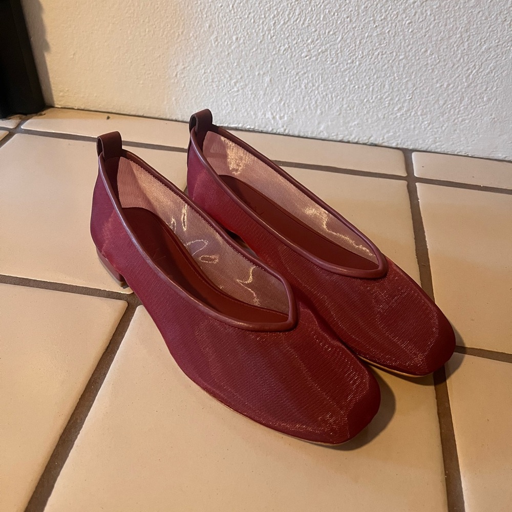 Red Suede Flats with Rounded Toe